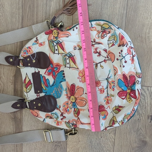 Lucky Brand Purse Boho Bag Floral Bird Butterfly Cotton LeatherSuede Trim Hippie - Picture 7 of 11